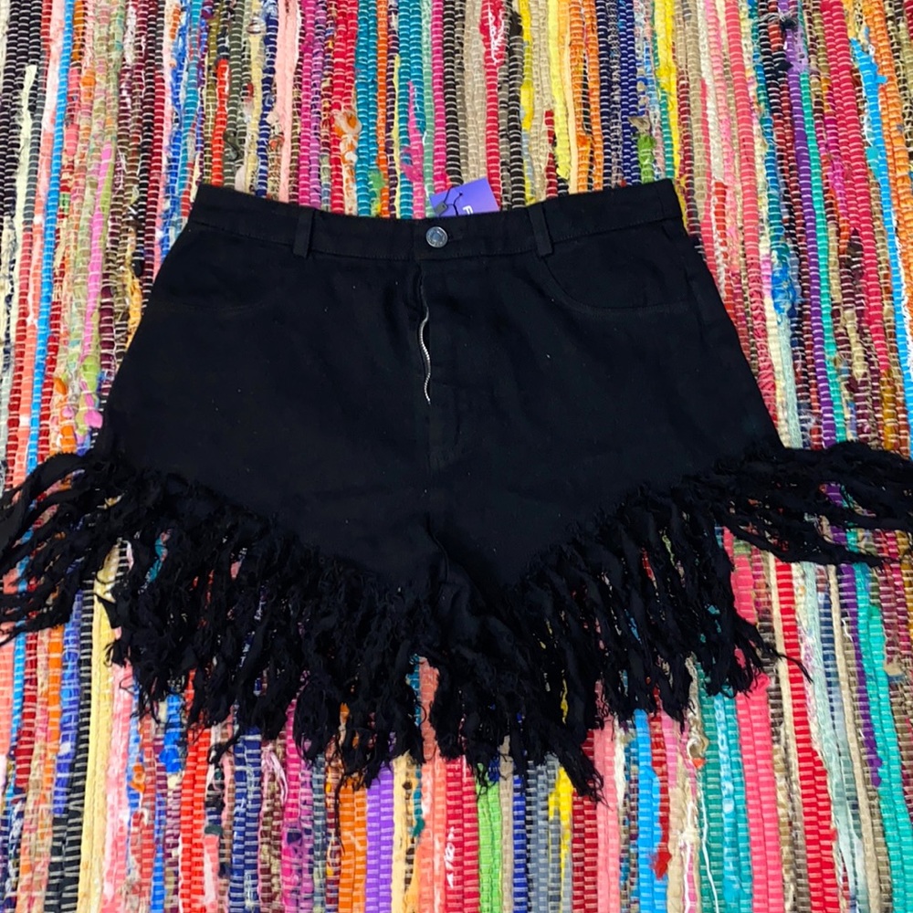 Black Jean shorts with ripped bottoms